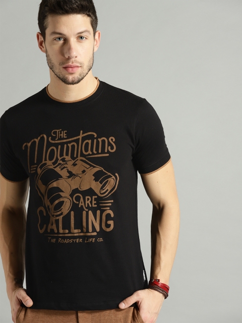 

Roadster Men Black & Brown Printed Round Neck T-shirt