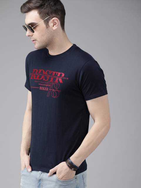 

Roadster Men Navy Blue Printed Round Neck T-shirt