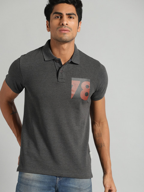 

Roadster Men Charcoal Grey Solid Polo Collar T-shirt