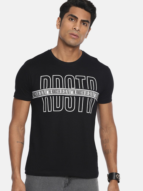 

Roadster Men Black Printed Round Neck T-shirt