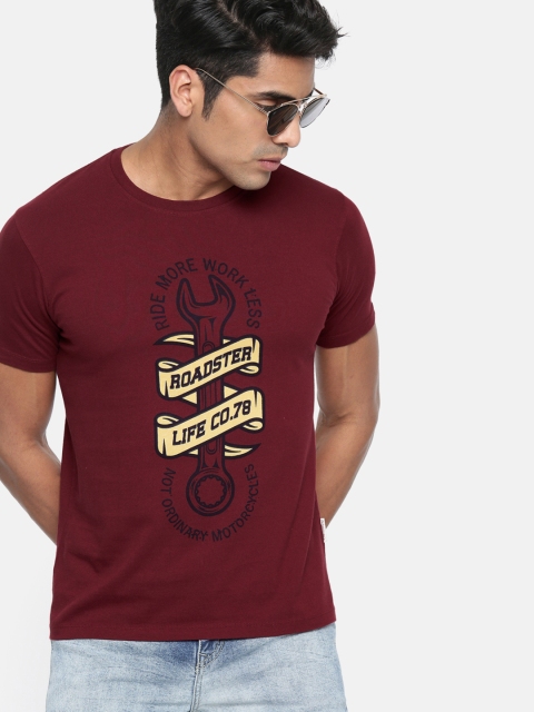 

Roadster Men Maroon Printed Round Neck T-shirt