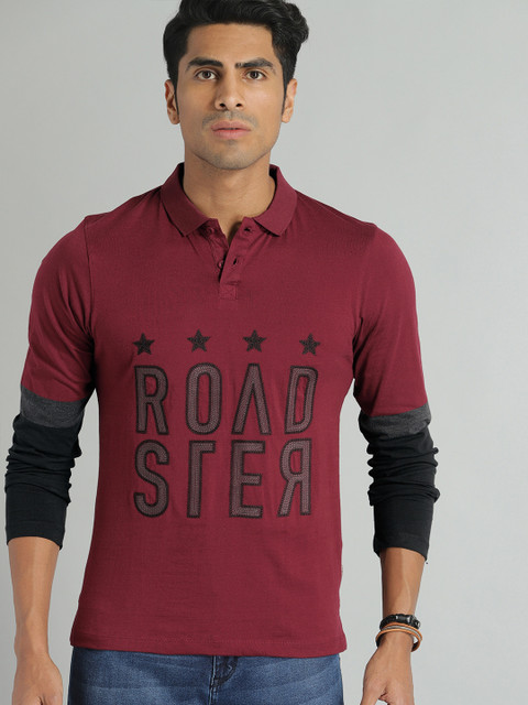 

Roadster Men Maroon Printed Polo Collar T-shirt