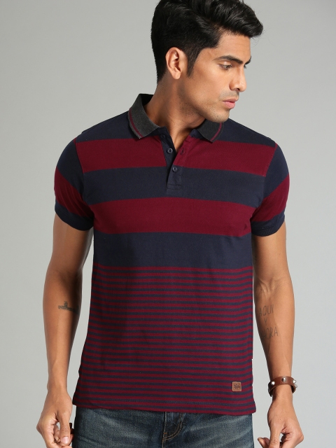 

Roadster Men Red & Navy Blue Striped Polo T-shirt