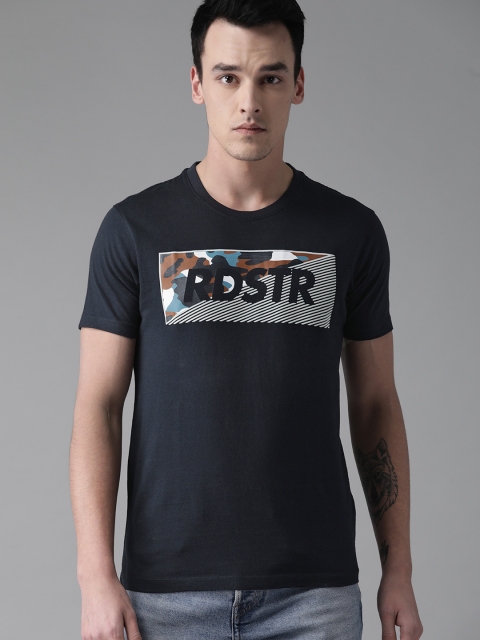 

Roadster Men Navy Blue Printed Round Neck T-shirt