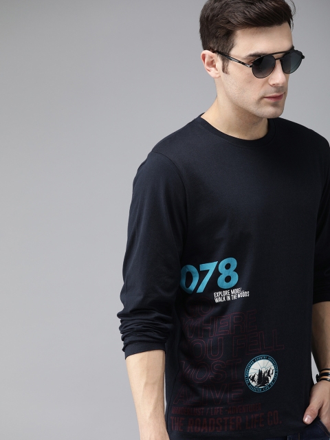 

Roadster Men Navy Blue Printed Round Neck T-shirt