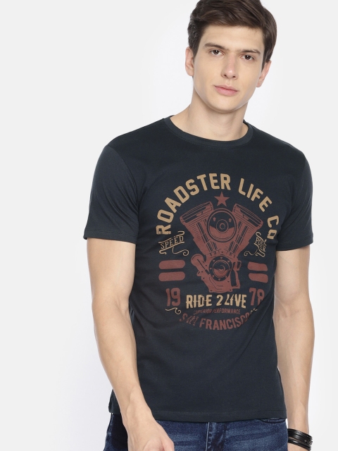 

Roadster Men Navy Blue Printed Round Neck T-shirt
