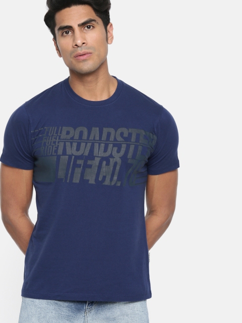 

Roadster Men Navy Blue Printed Round Neck T-shirt