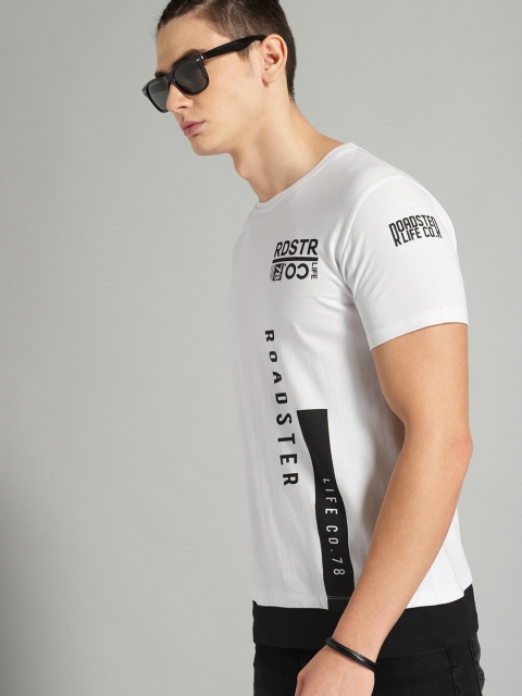 

Roadster Men White & Black Printed Polo Collar T-shirt