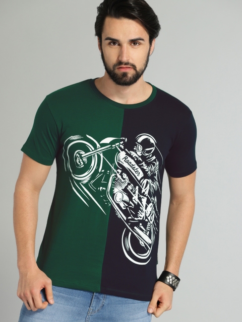 

Roadster Men Black & Green Colourblocked Round Neck T-shirt