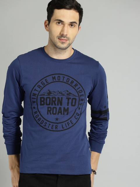 

Roadster Men Navy Blue Printed Round Neck T-shirt