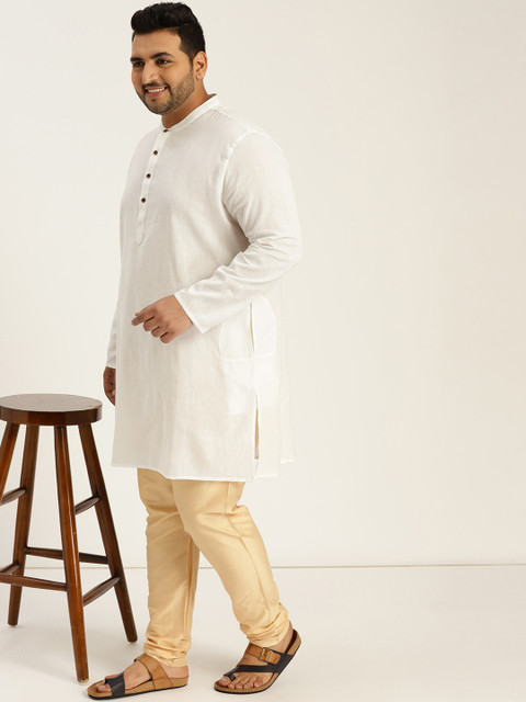 

Sztori Plus Size Men Off-White Solid Straight Kurta
