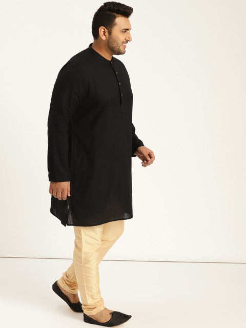 

Sztori Plus Size Men Black Solid Straight Kurta