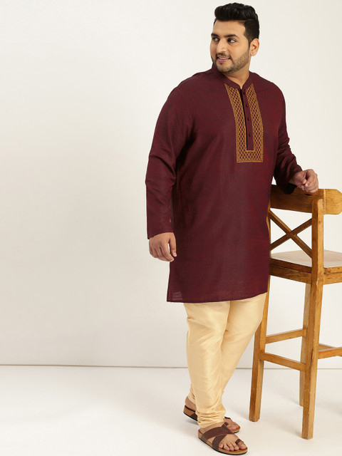 

Sztori Plus Size Men Maroon Yoke Design Straight Kurta