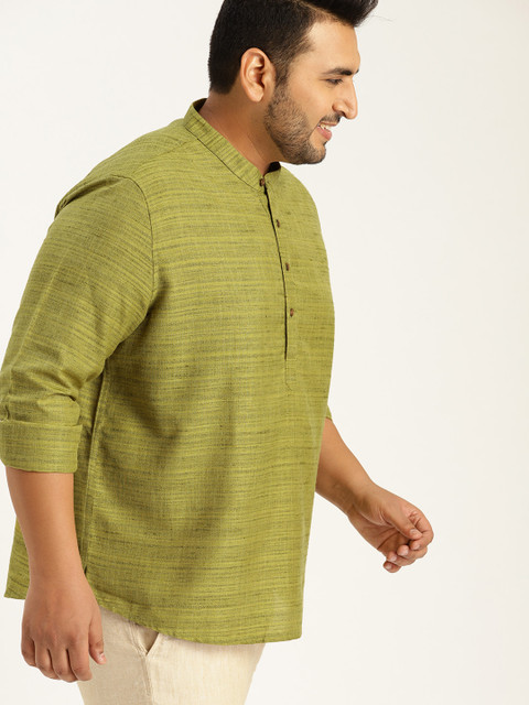 

Sztori Plus Size Men Green Self-Striped Straight Kurta