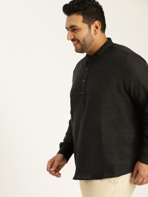 

Sztori Plus Size Men Black Solid Straight Kurta