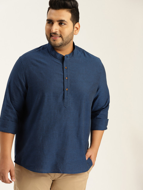 

Sztori Plus Size Men Navy Blue Solid Straight Kurta