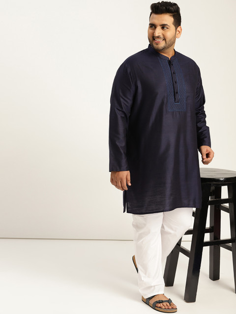 

Sztori Plus Size Men Navy Blue Yoke Design Straight Kurta