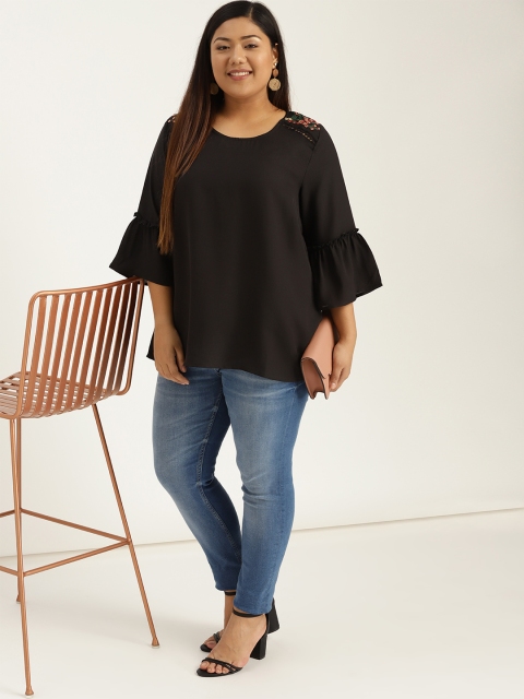 

Sztori Plus Size Women Black Solid Top