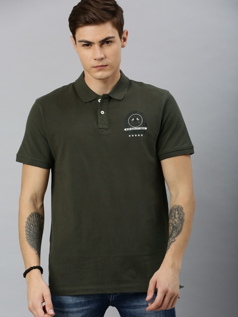 

Roadster Men Olive Green Solid Polo Collar T-shirt