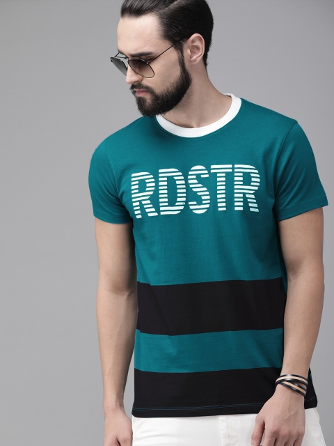 

Roadster Men Green & Black Printed Round Neck T-shirt