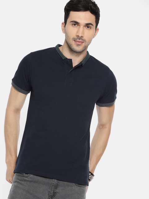 

Roadster Men Navy Blue Solid Polo Collar T-shirt