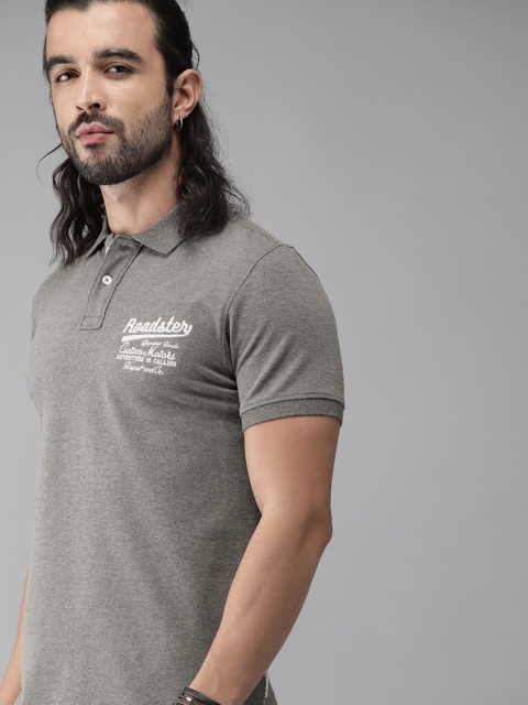 

Roadster Men Grey Melange Solid Polo Collar T-shirt