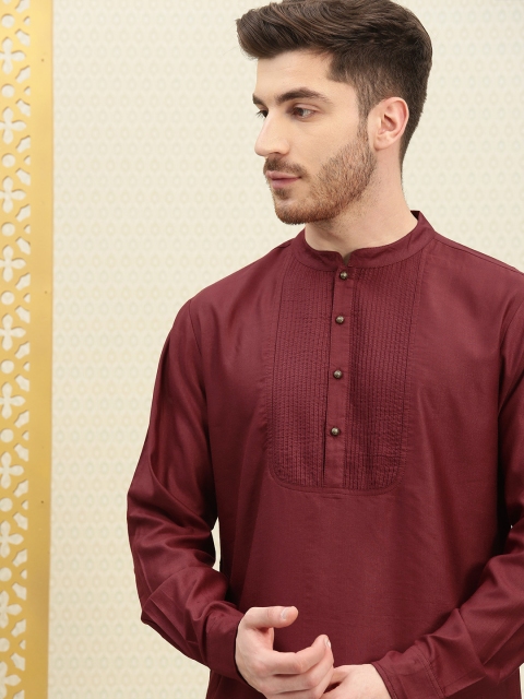 

House of Pataudi Men Maroon Solid Straight Kurta