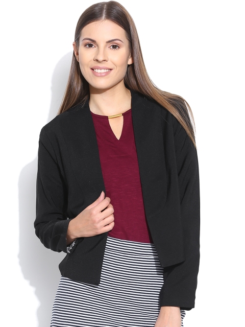 

United Colors of Benetton Women Black Solid Open-Front Jacket