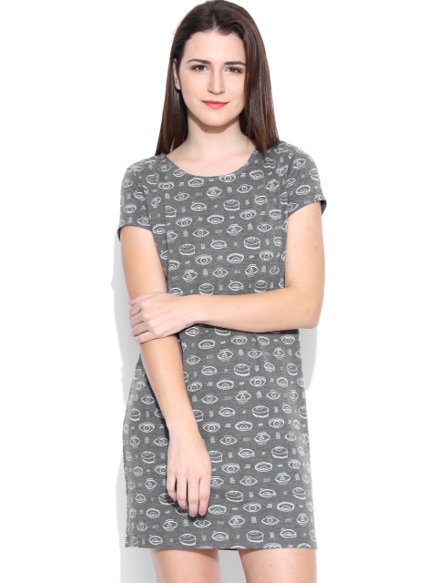

United Colors of Benetton Grey Melange Printed Shift Dress