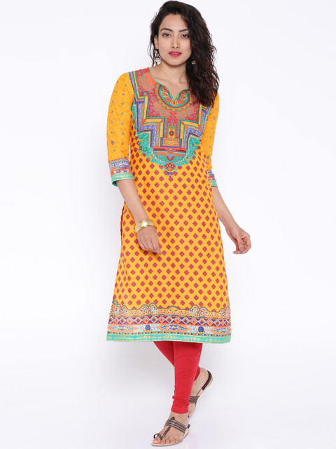 

BIBA OUTLET Yellow Printed Kurta