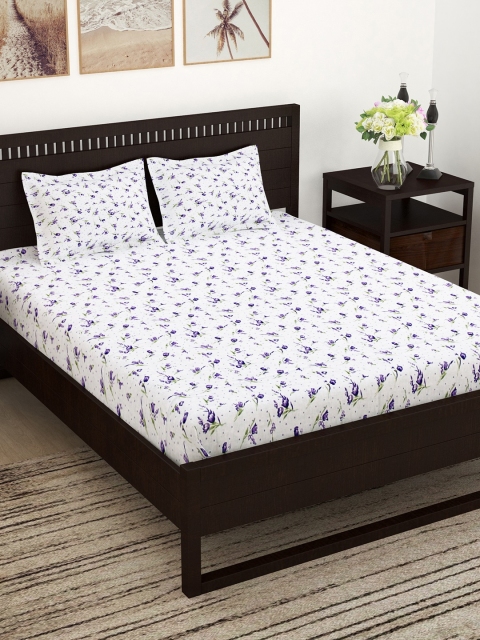 

Story@home Purple & White Floral 160 TC Cotton 1 Queen Bedsheet with 2 Pillow Covers