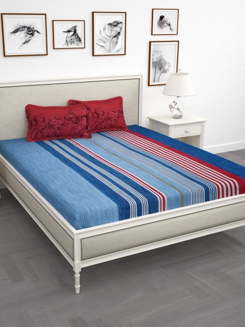 

Story@home Blue & Red Striped 186 TC Cotton 1 King Bedsheet with 2 Pillow Covers