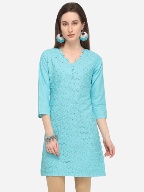 

mf Women Blue Embroidered Straight Kurta