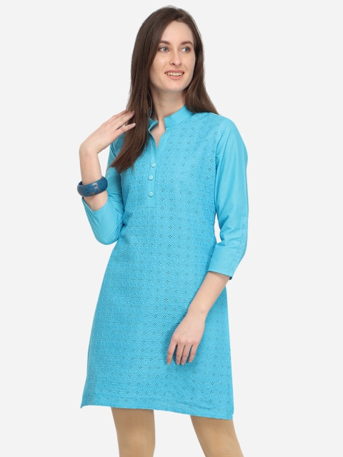 

mf Women Blue Woven Design Straight Kurta