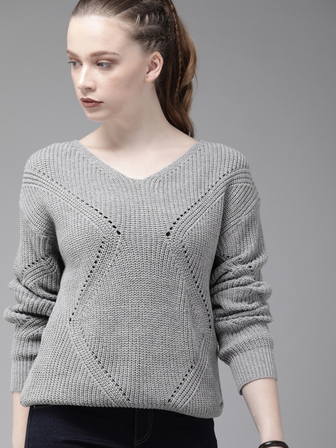 

Roadster Women Grey Self Design Sweater