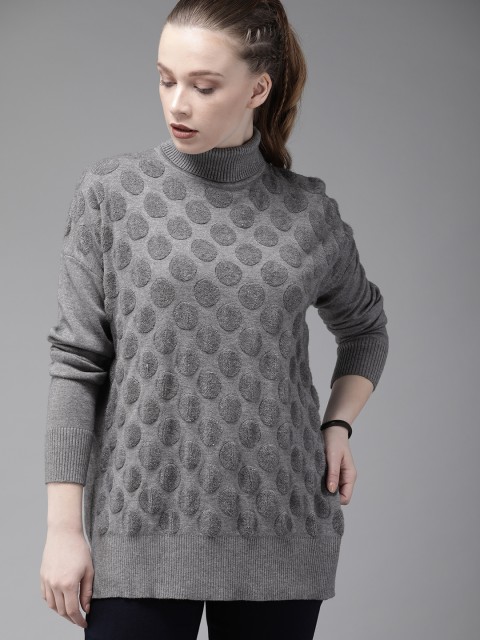 

Roadster Women Grey Self Design Sweater