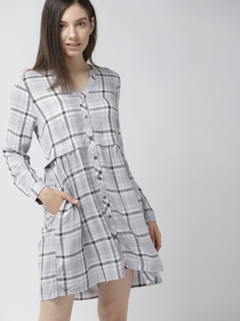 

Mast & Harbour Women Grey Checked A-Line Dress