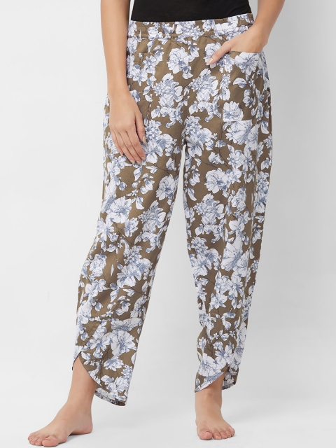 

Mystere Paris Women Olive Green & White Floral Printed Lounge Pants G386A