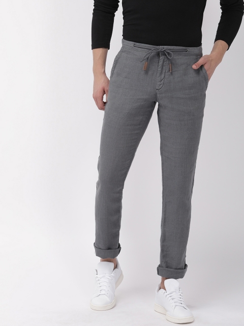 

Celio Men Charcoal Grey Straight Fit Solid Regular Pure Linen Sustainable Trousers