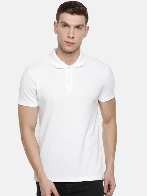 

Celio Men White Self Design Polo Collar T-shirt