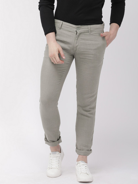 

Celio Men Grey Slim Fit Solid Regular Pure Linen Sustainable Trousers