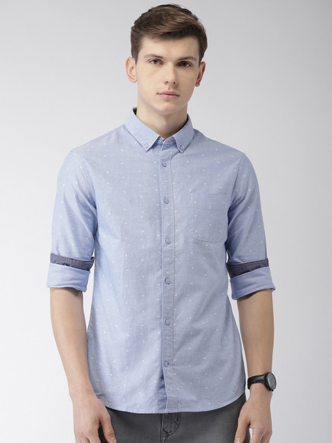 

Celio Men Blue & White Regular Fit Self Design Casual Shirt
