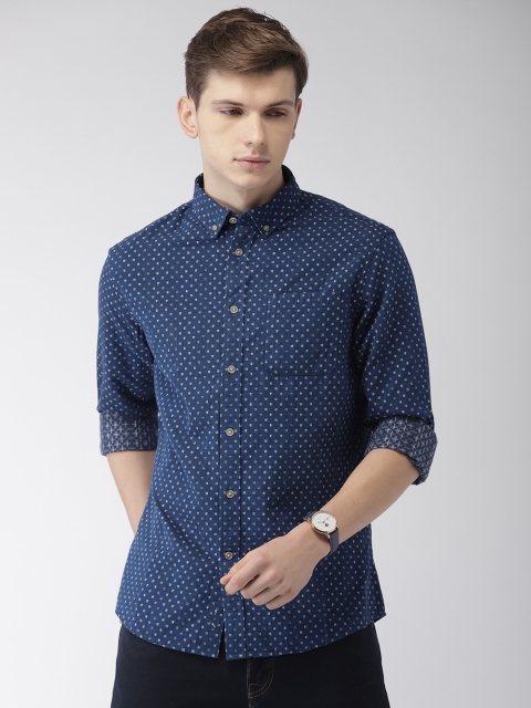 

Celio Men Blue Regular Fit Self Design Casual Shirt