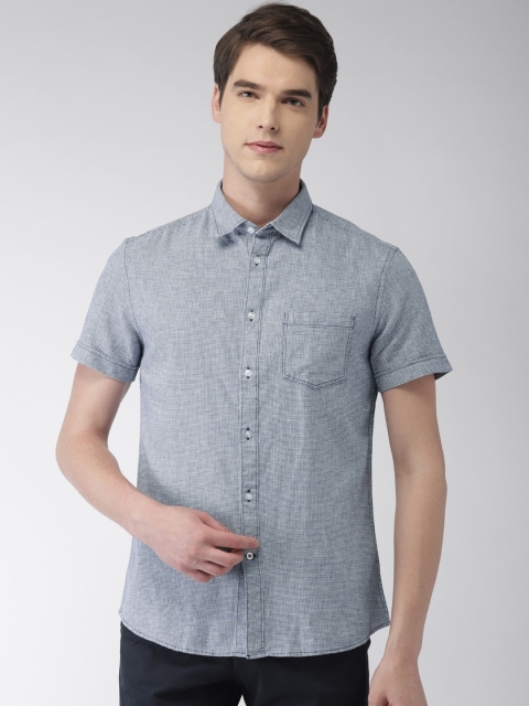 

Celio Men Blue & White Regular Fit Self Design Formal Sustainable Shirt