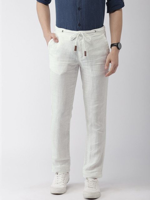 

Celio Men White Straight Fit Solid Pure Linen Regular Sustainable Trousers