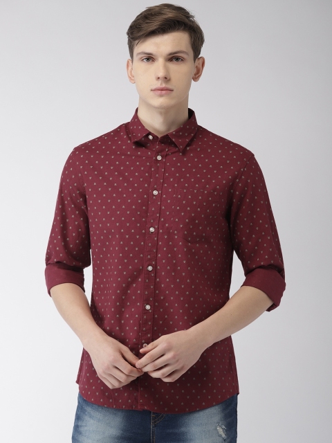 

Celio Men Burgundy Slim Fit Printed Casual Sustainable Shirt