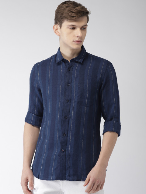 

Celio Men Navy Blue Striped Casual Pure Linen Sustainable Shirt