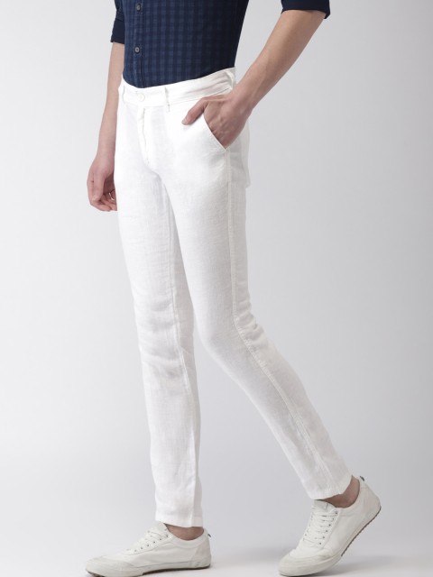 

Celio Men White Slim Fit Solid Regular Pure Linen Sustainable Trousers