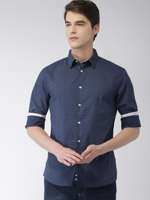 

Celio Men Navy Slim Fit Printed Casual Shirt, Navy blue