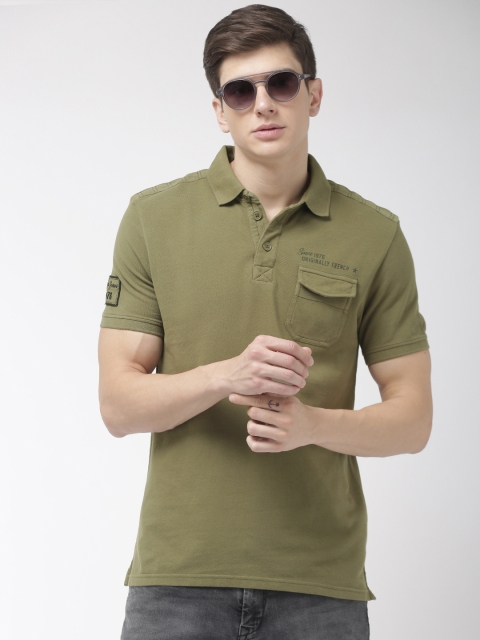 

Celio Men Olive Green Solid Polo Collar T-shirt